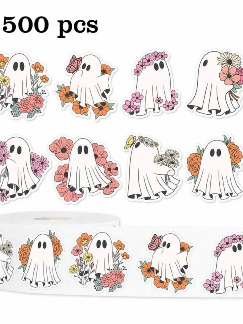 500 Floral Ghost Stickers